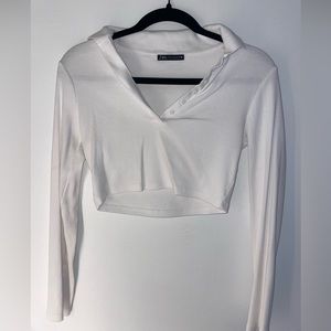 White button up long sleeve cropped shirt
